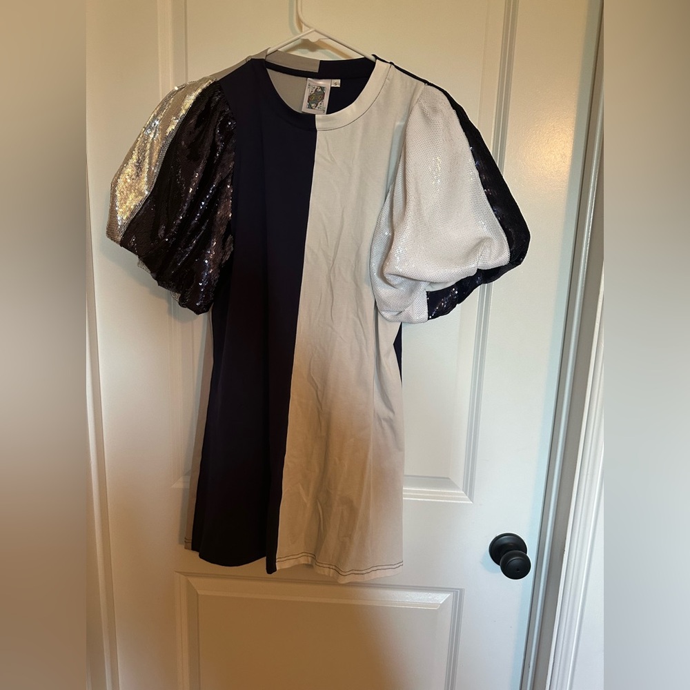 Queen of sparkle Colorblock Dress with Sequin Sleeves size small